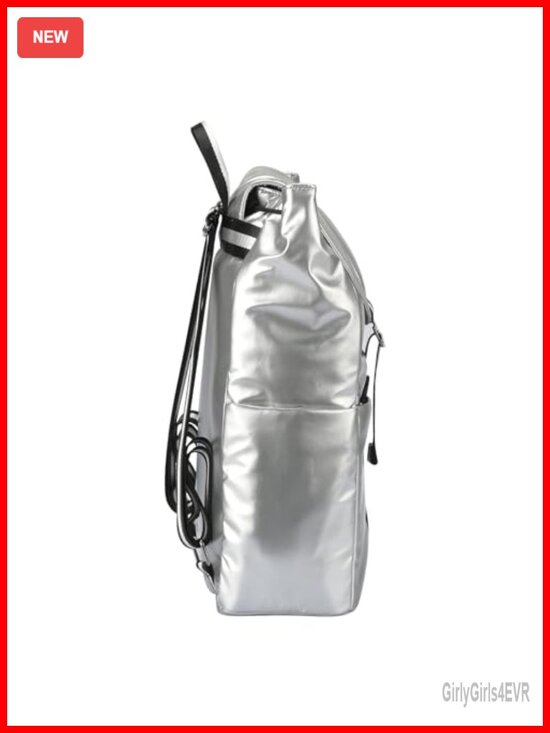 Metallic Silver Drawstring Backpack, Water-Resistant Lightweight Daypack, 14\'\' main image 3
